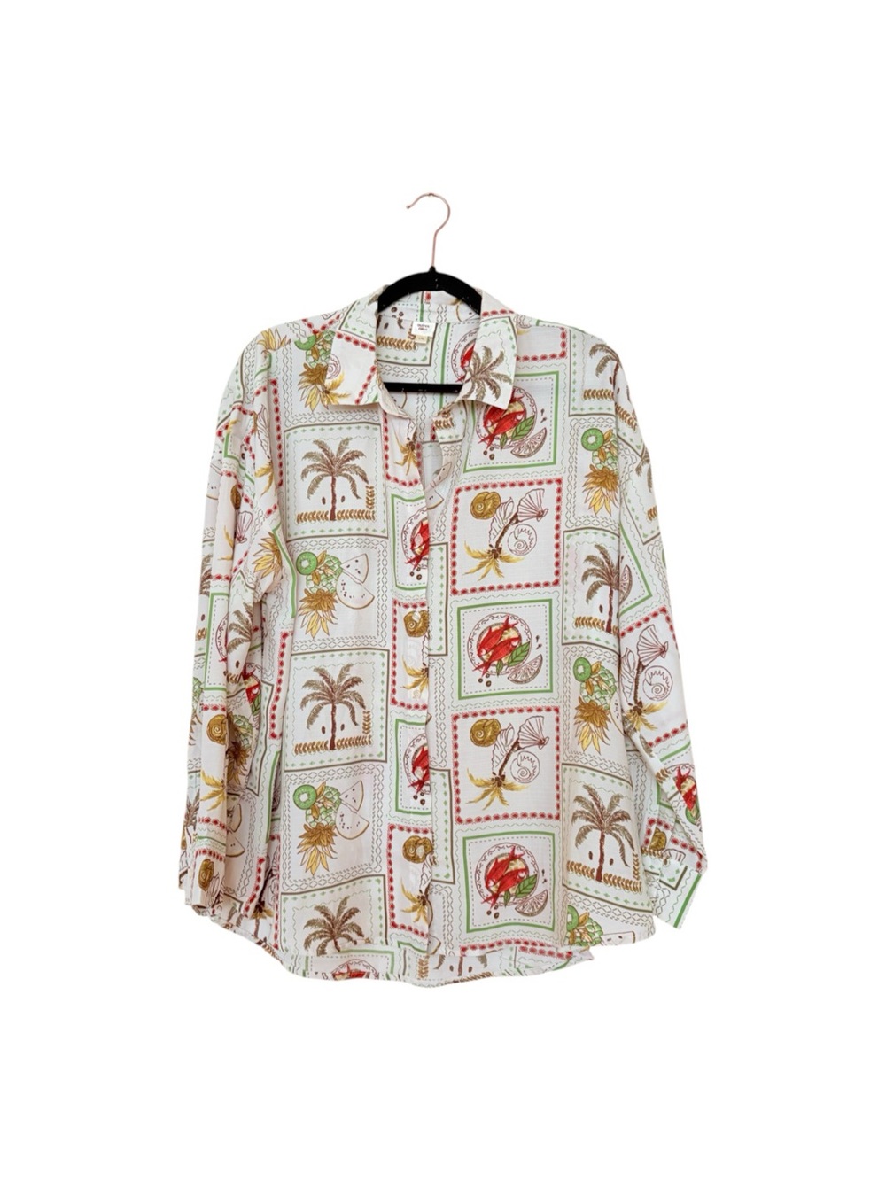 Tropical Print White Button-Up Shirt - Unbranded